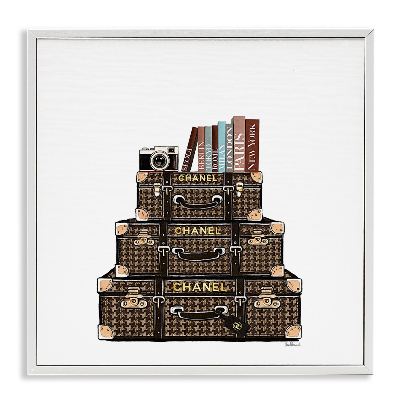 Stupell Industries Travel Vintage Luggage & Books Framed Giclee, design by Amanda Greenwood